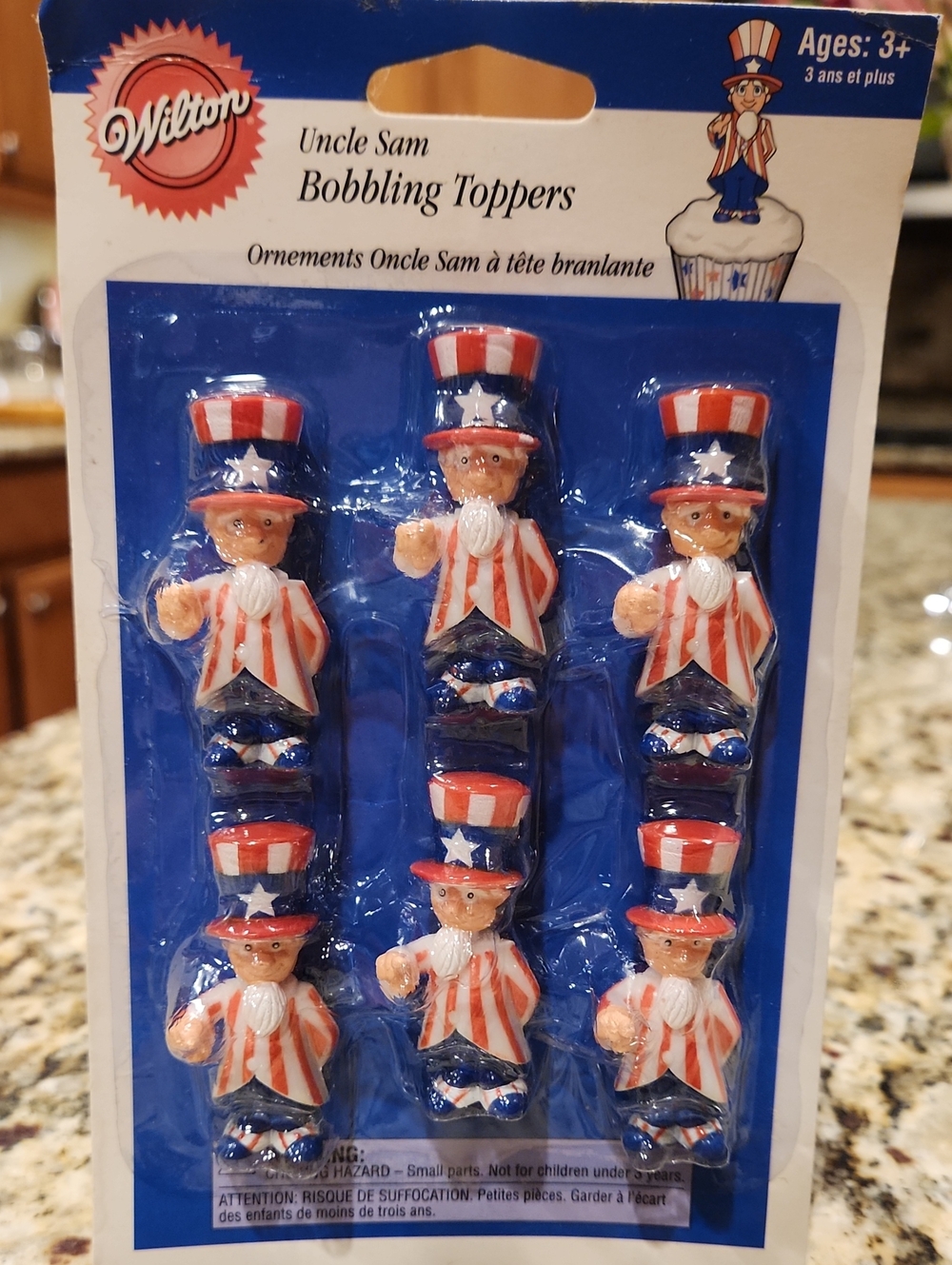 Vintage Wilton Patriotic Uncle Sam Bobbling Cake Toppers - Red, White, Blue